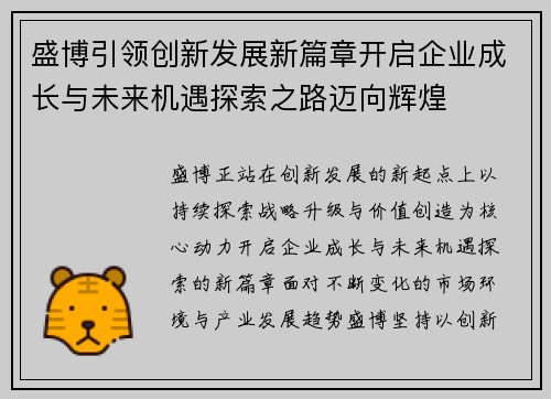 盛博引领创新发展新篇章开启企业成长与未来机遇探索之路迈向辉煌 盛博引领创新发展新篇章开启企业成长与未来机遇探索之路迈向辉煌